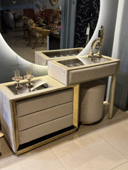 LUXURY BEIGE BED WITH STORAGE COMPARTMENT