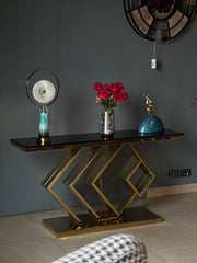 PREMIUM BLACK AND GOLD CONSOLE WITH UNIQUE GOLDEN STAND LUXURY