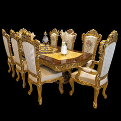 Eight Chair Luxury Turkish Dinning Table Top High Gloss Finish With Dining Chair