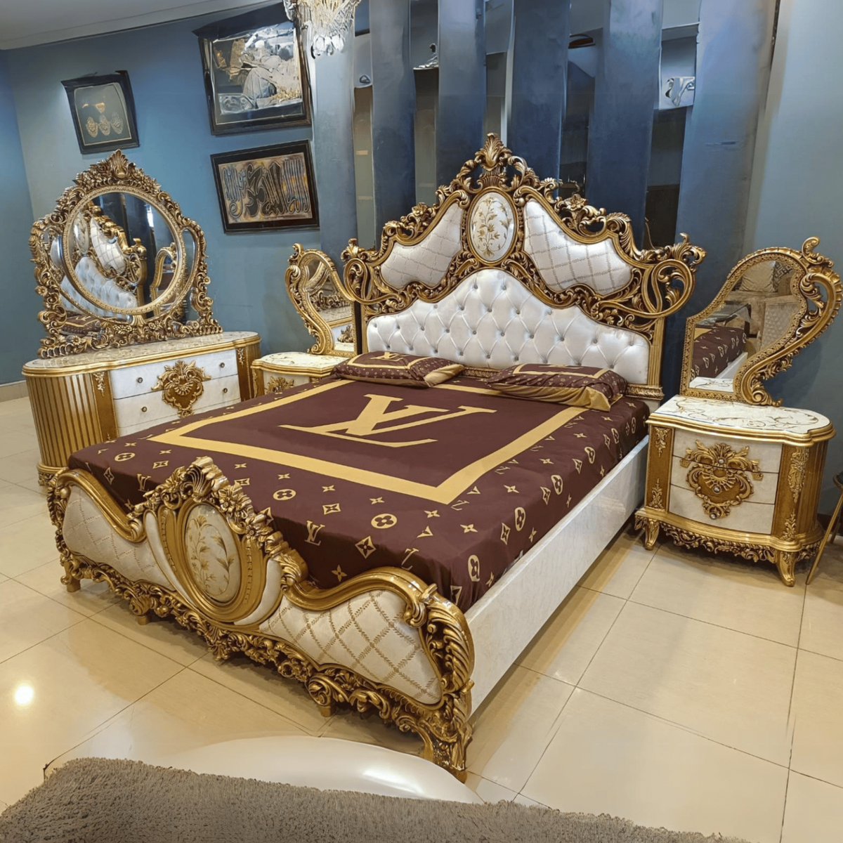 Royal Bed with Side Tables & Dressing Table