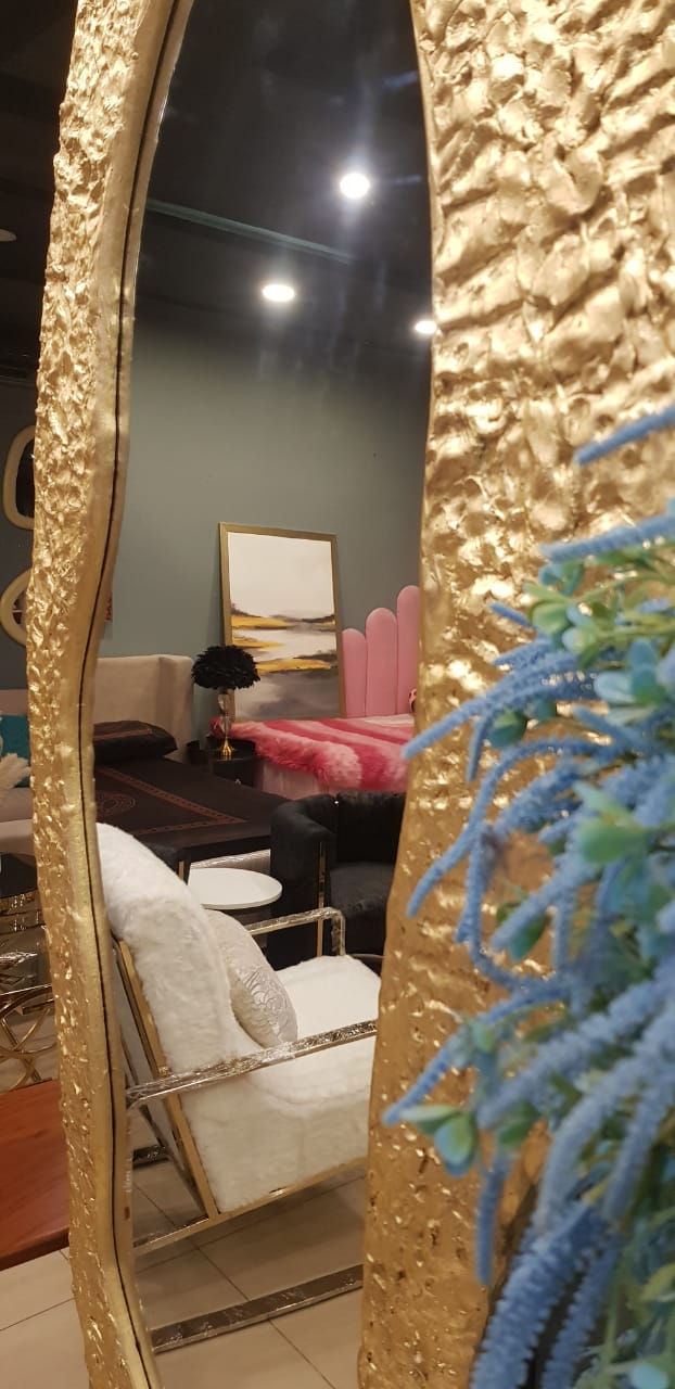 Golden Accent Wall Mirror with Frame (7 Ft Height)