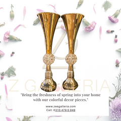 Long Brass Flower Center Piece - Trumpet Stand (Pair)