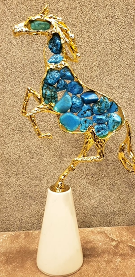Luxury Inlay Natural Stone Glazed Horse Statue - Zeegalleria