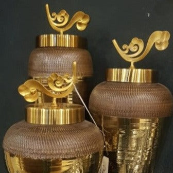 Vases Set with Metallic Gold Lid - Zeegalleria