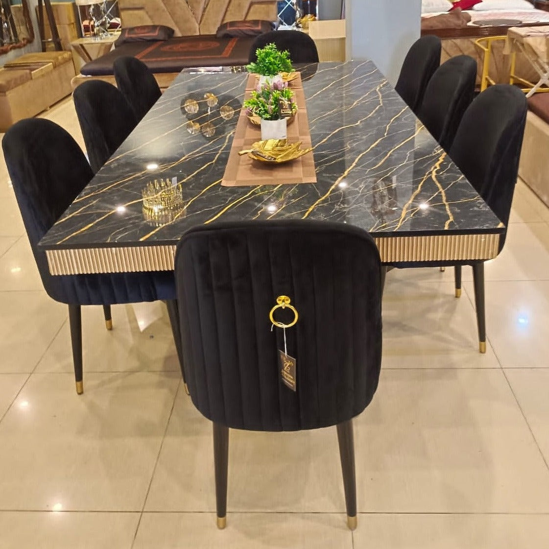 Wood Dinning Table With Marble - Zeegalleria