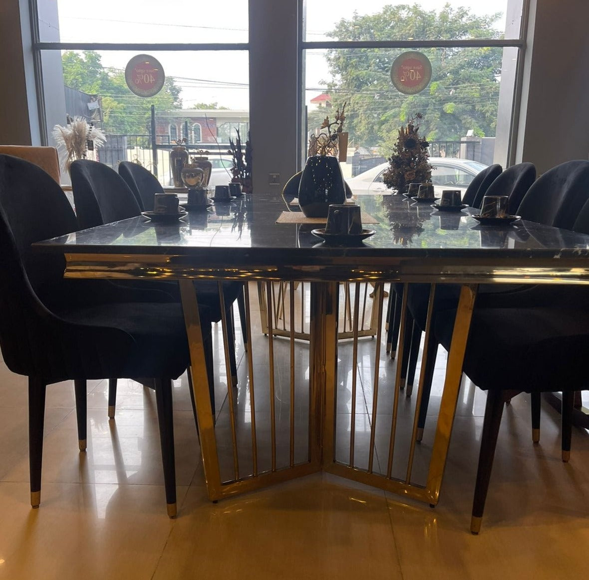 Golden And Black Dinning Table - Zeegalleria