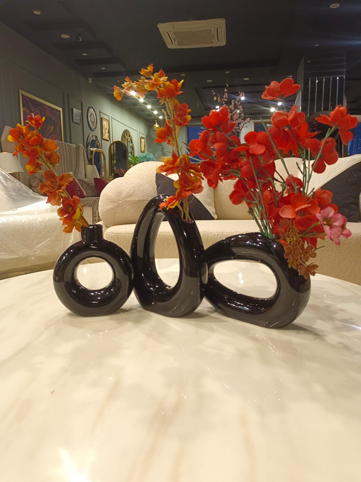 Ceramic Donut Shape Vase, Set of 3 Pieces