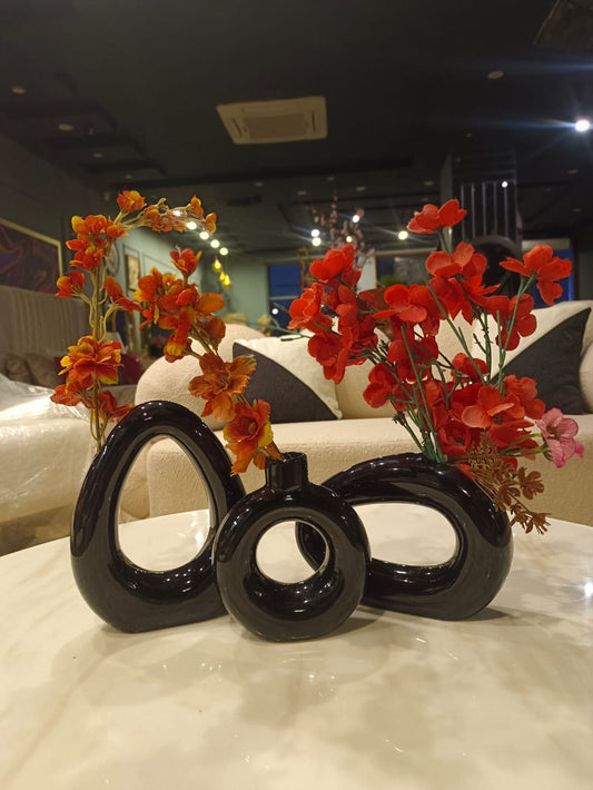 Ceramic Donut Shape Vase, Set of 3 Pieces