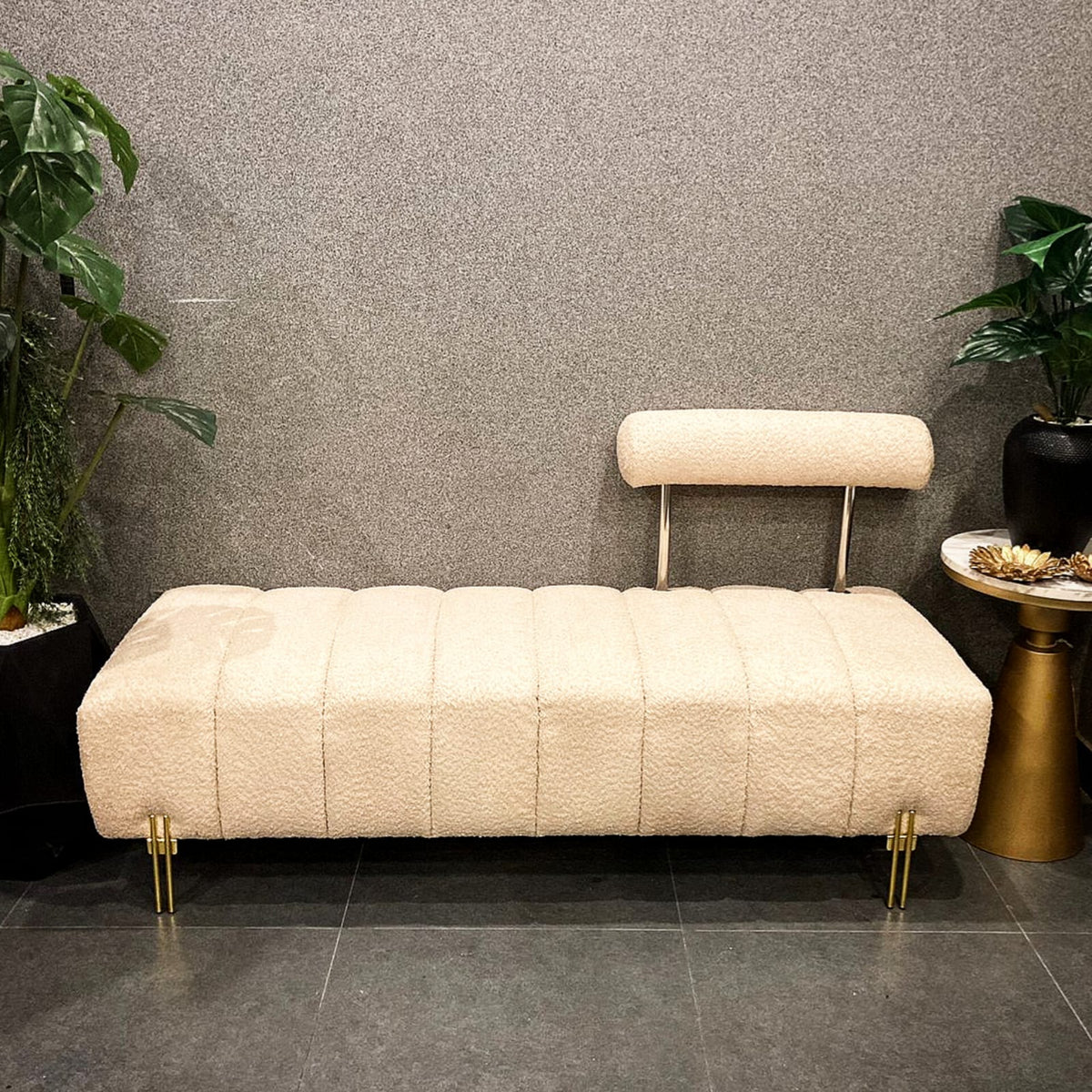 Upholstered Bench with Gold Metal Legs