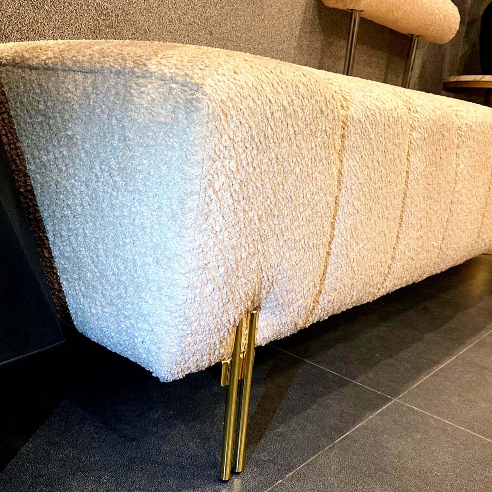 Upholstered Bench with Gold Metal Legs