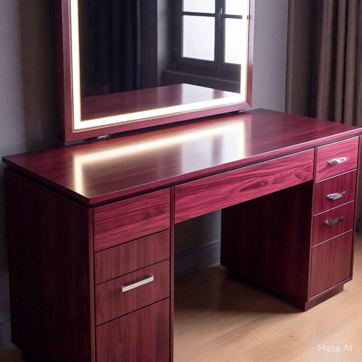 Maroon Seamless Dressing Table and Mirror