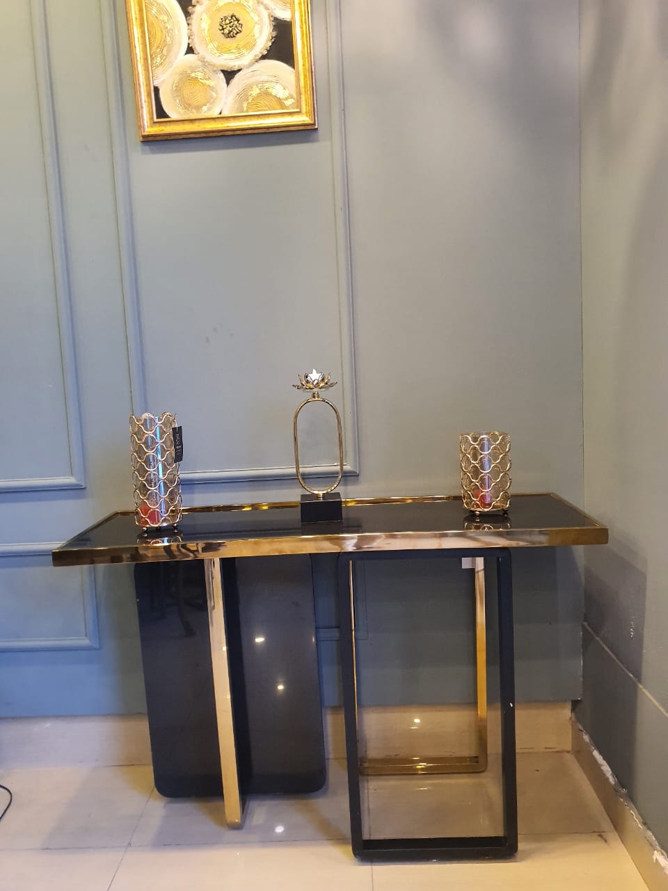 Stainless Steel Gold Marble Table Console