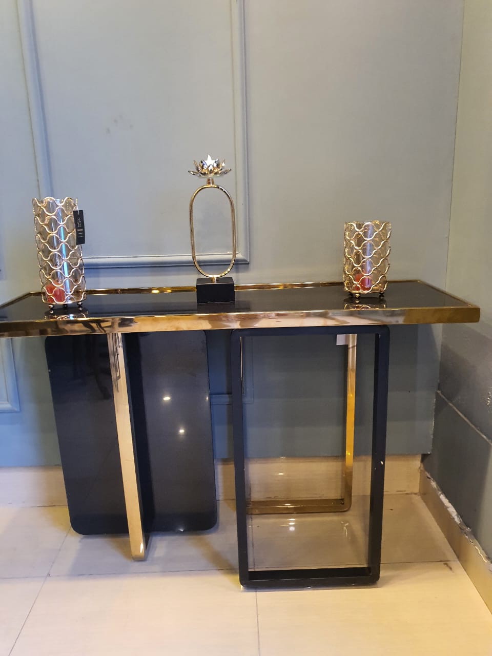 Stainless Steel Gold Marble Table Console