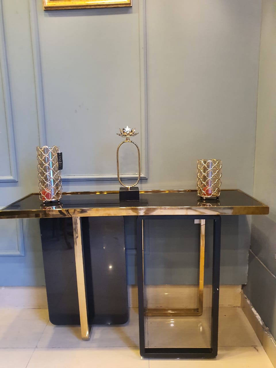 Stainless Steel Gold Marble Table Console