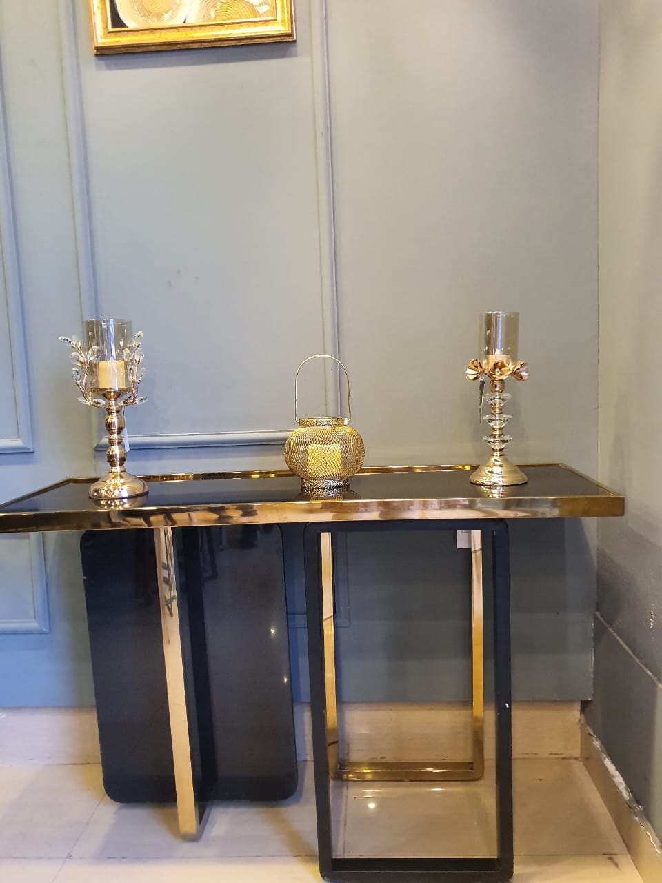 Stainless Steel Gold Marble Table Console